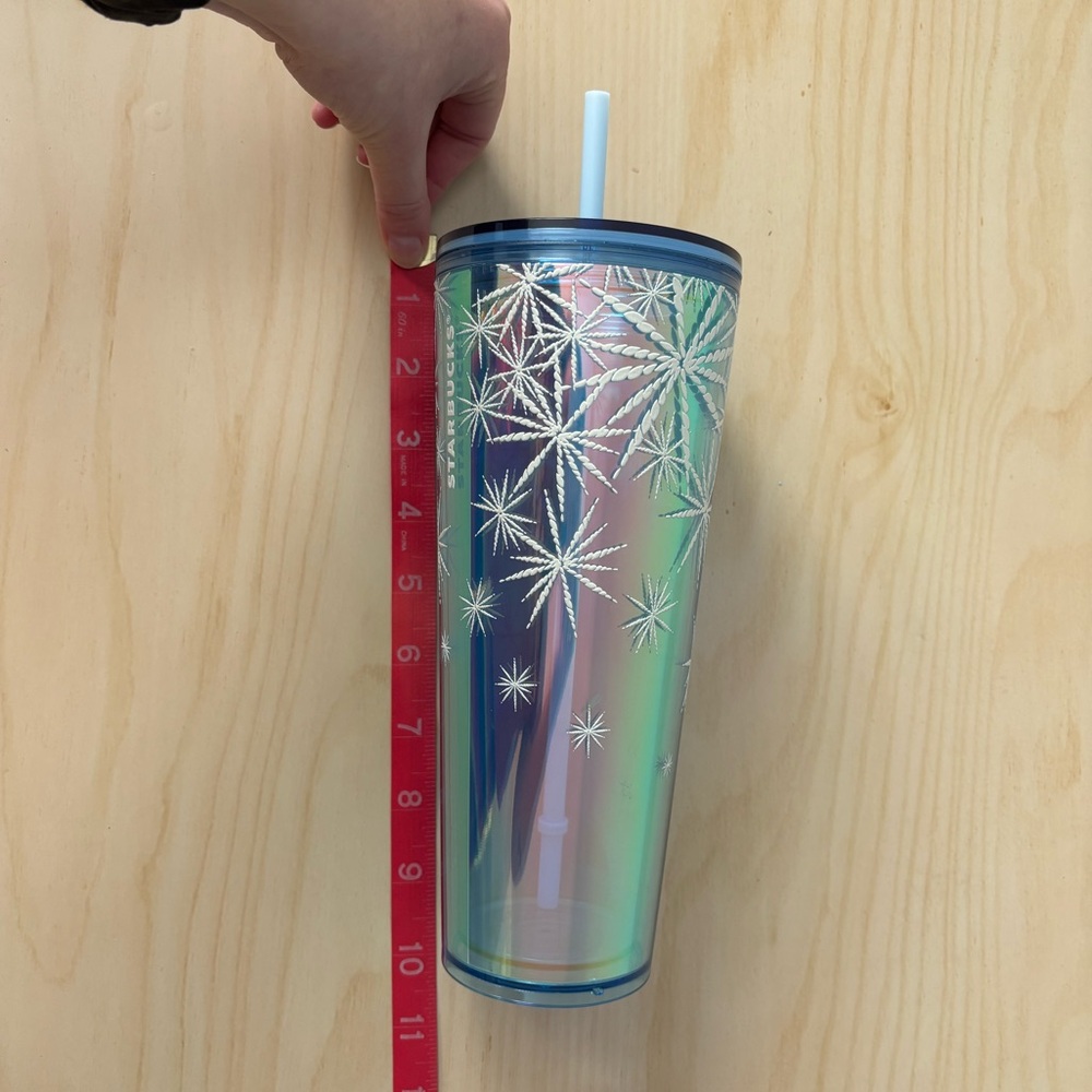 Starbucks 2023 Snowflake Iridescent Teal Blue Cold Cup -Light Blue Straw - 24 oz - Picture 7 of 7